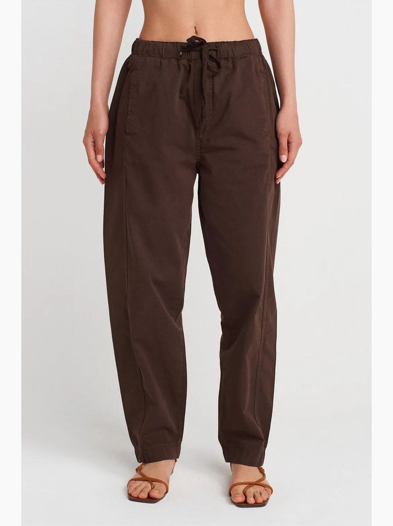Pantalón jogger de popelina de algodón de pernera recta dilvin Marrón chocolate - Kiabi