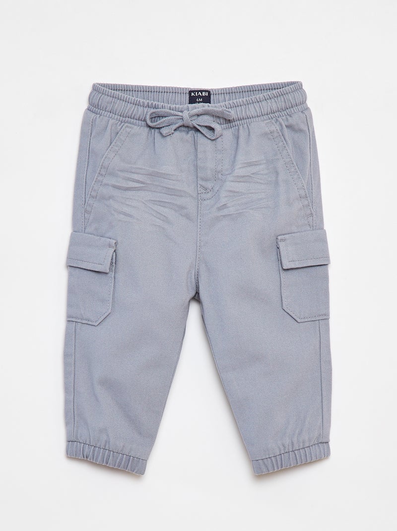 Pantalón jogger de sarga con bolsillos con solapa Azul - Kiabi