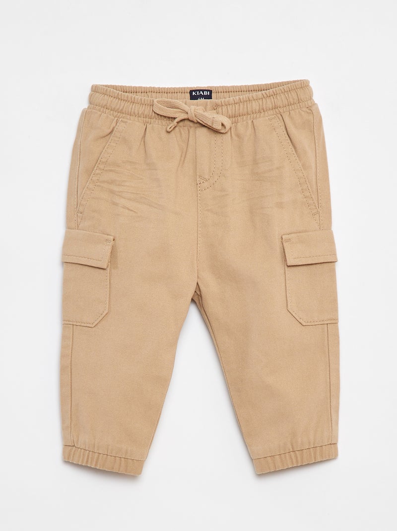 Pantalón jogger de sarga con bolsillos con solapa Beige - Kiabi