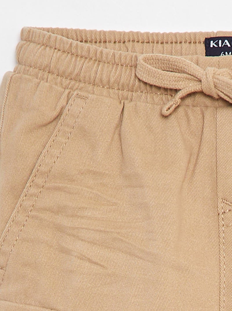 Pantalón jogger de sarga con bolsillos con solapa Beige - Kiabi