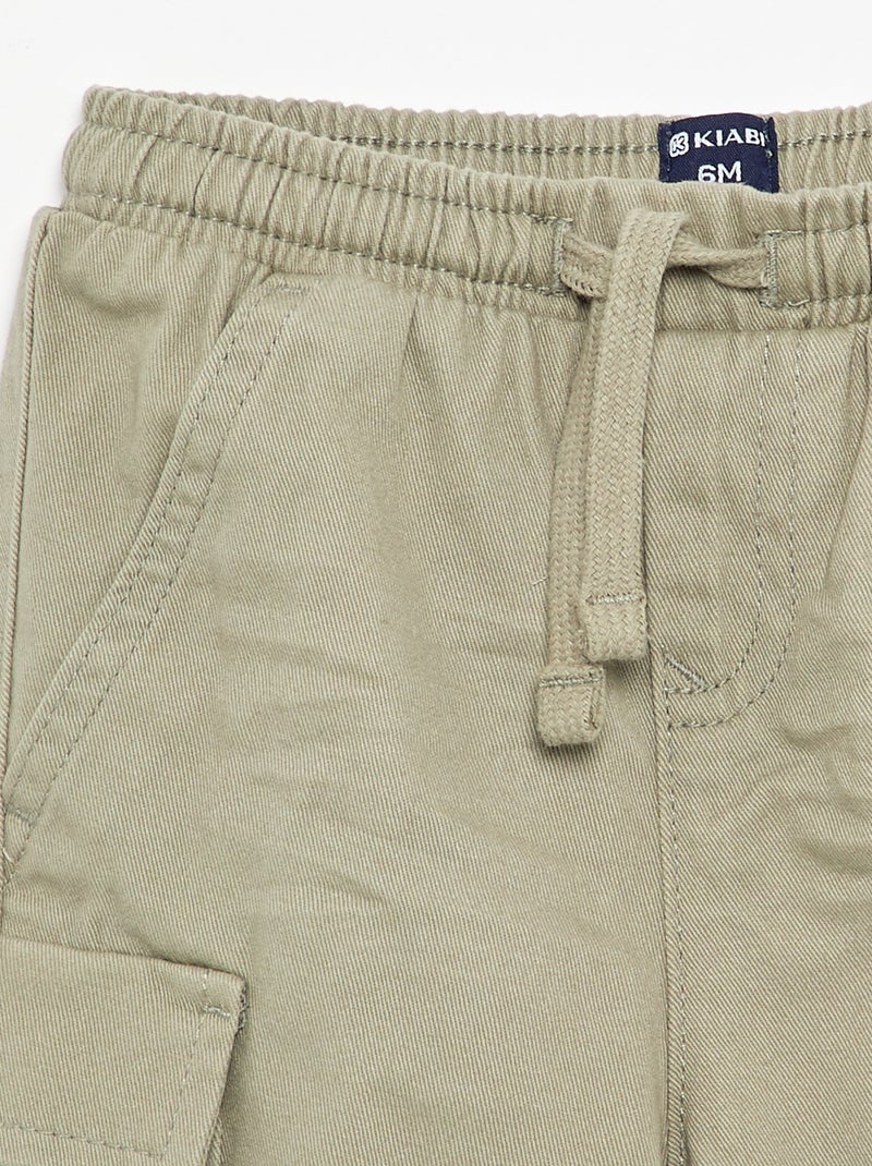 Pantalón jogger de sarga con bolsillos con solapa Kaki - Kiabi