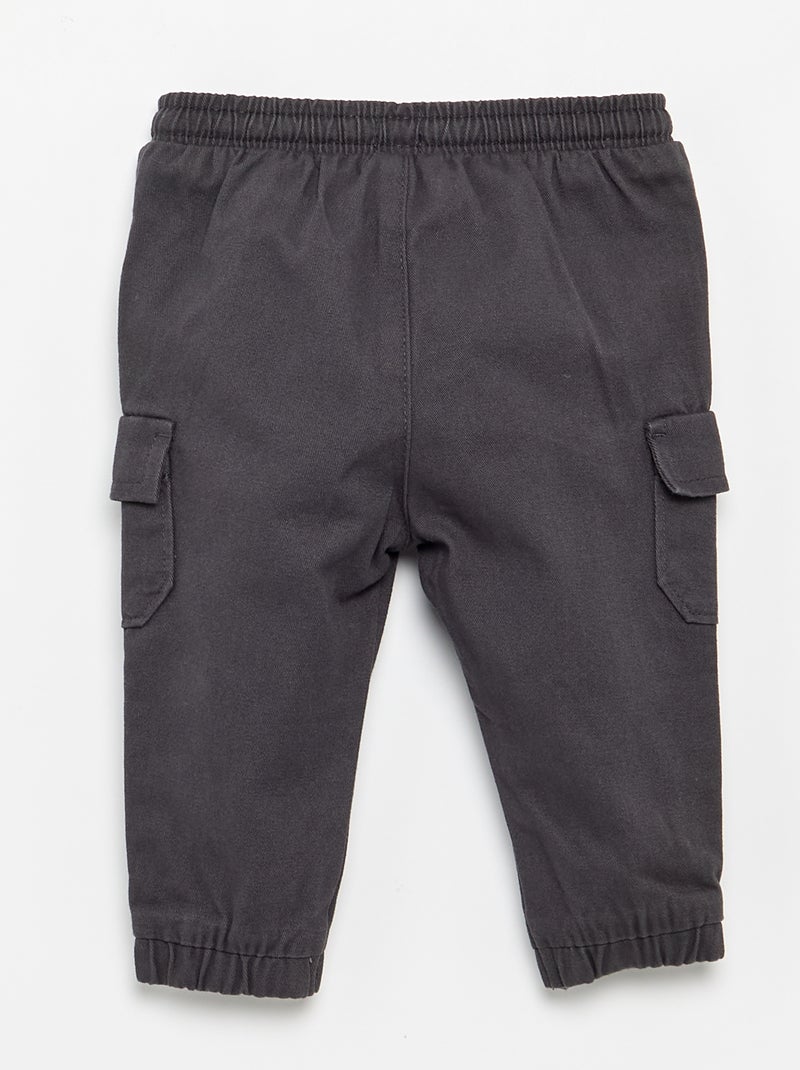 Pantalón jogger de sarga con bolsillos con solapa Negro - Kiabi