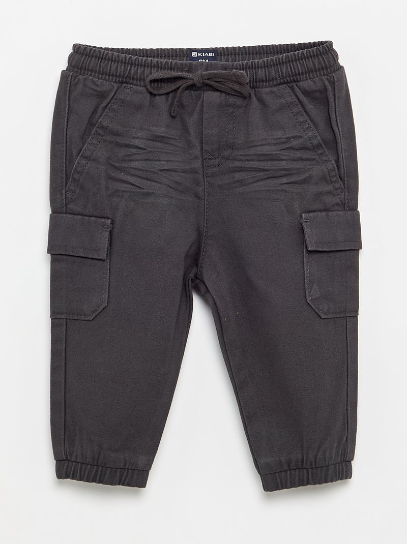 Pantalón jogger de sarga con bolsillos con solapa Negro - Kiabi