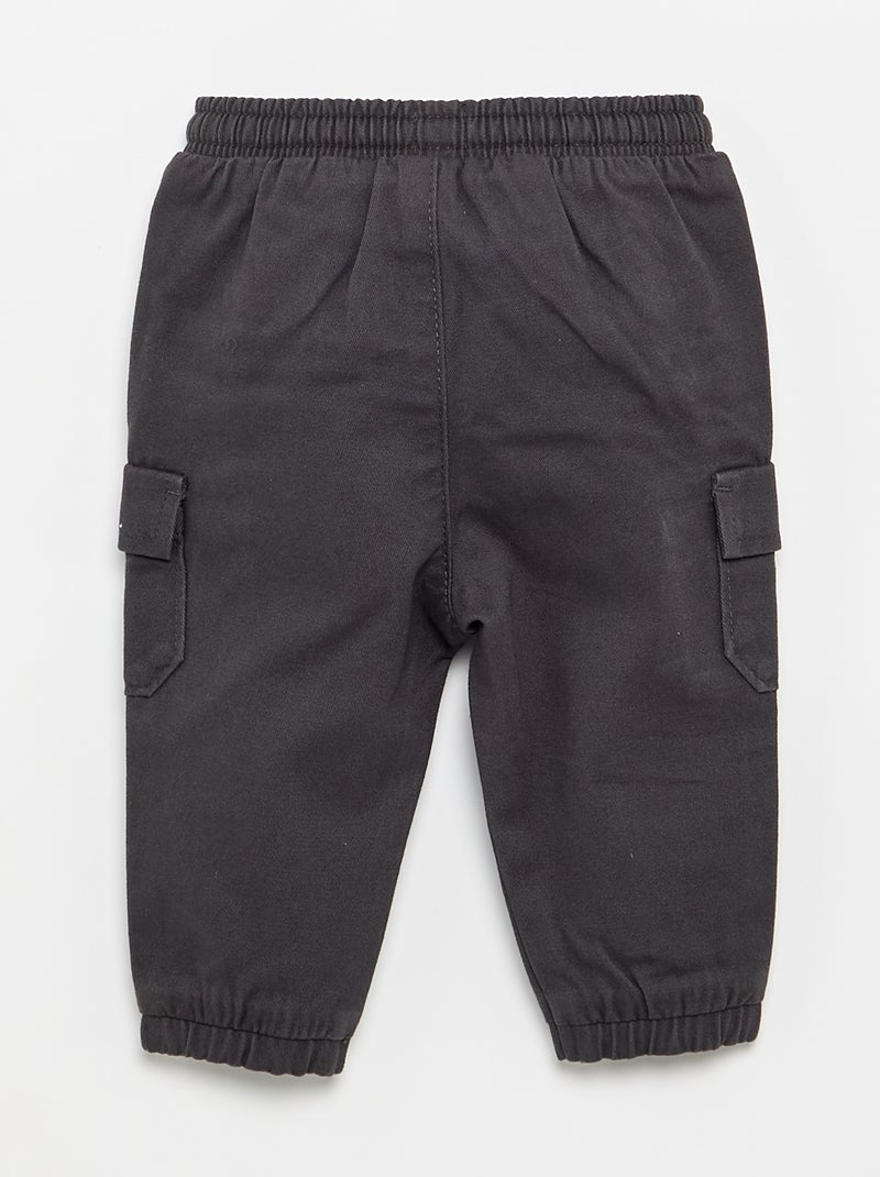 Pantalón jogger de sarga con bolsillos con solapa Negro - Kiabi