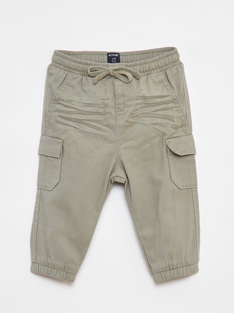 Pantalón jogger de sarga con bolsillos con solapa Verde - Kiabi