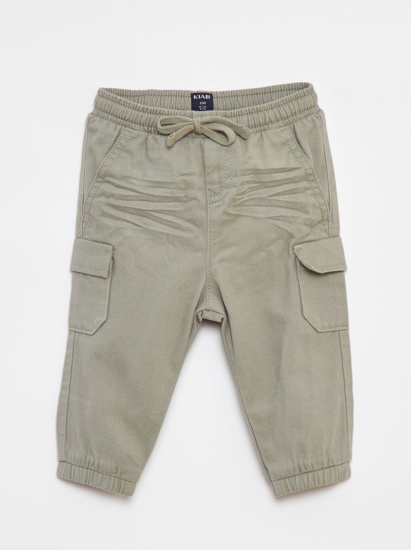 Pantalón jogger de sarga con bolsillos con solapa Verde - Kiabi