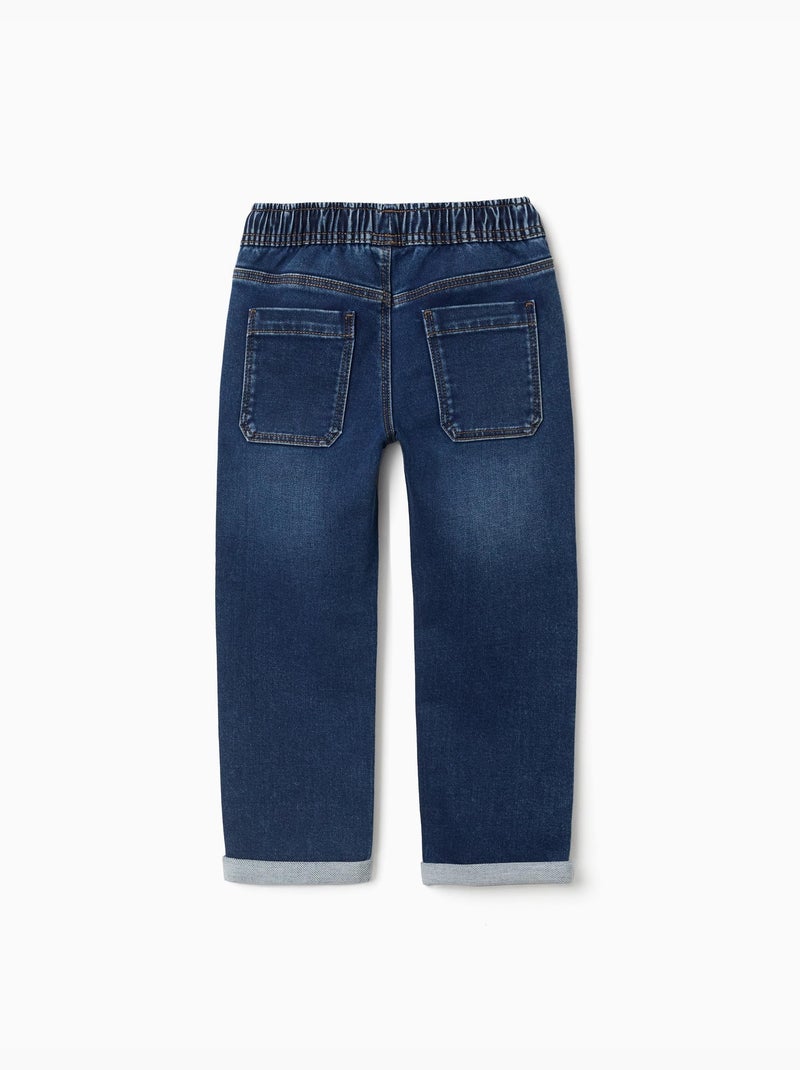 Pantalón jogger vaquero con cordón y 5 bolsillos Azul oscuro - Kiabi