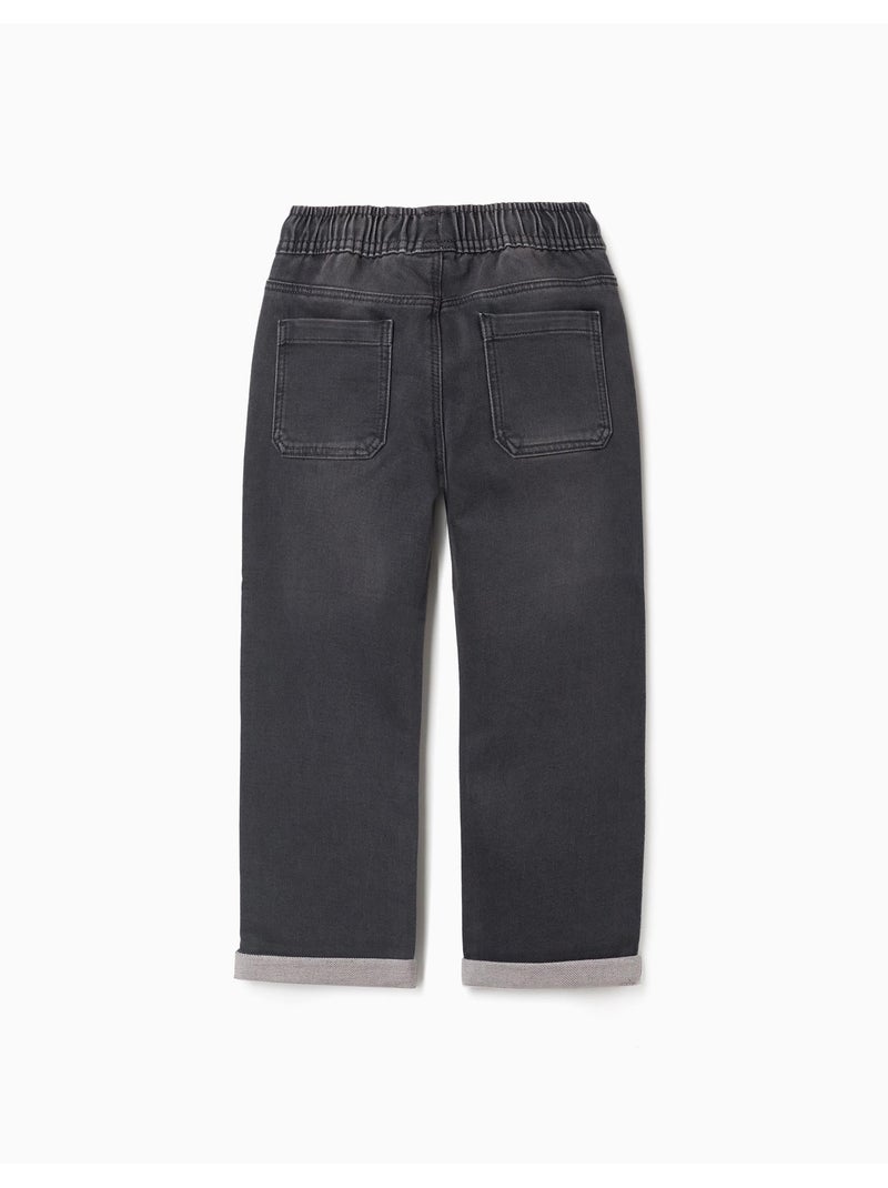 Pantalón jogger vaquero con cordón y 5 bolsillos Gris oscuro - Kiabi