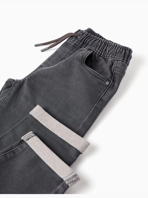 Pantalón jogger vaquero con cordón y 5 bolsillos - Kiabi