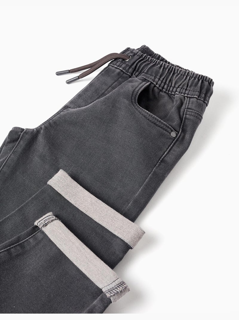 Pantalón jogger vaquero con cordón y 5 bolsillos Gris oscuro - Kiabi