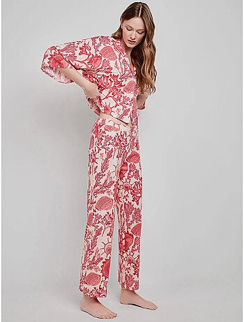 Pantalón largo ajustable con estampado de corales
