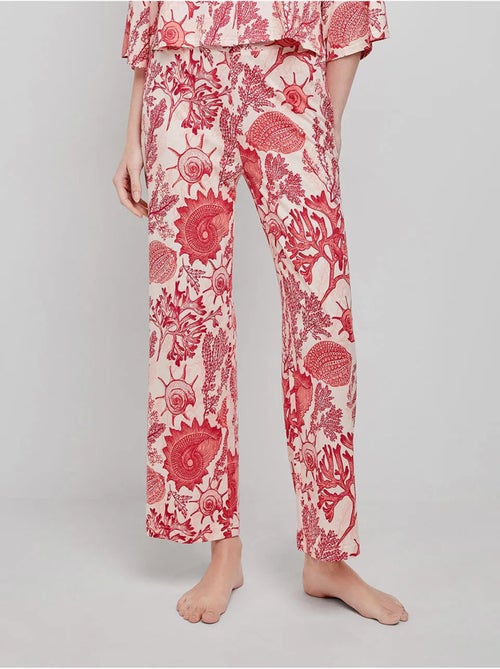 Pantalón largo ajustable con estampado de corales - Kiabi