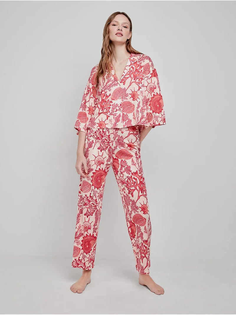 Pantalón largo ajustable con estampado de corales Multicolor - Kiabi