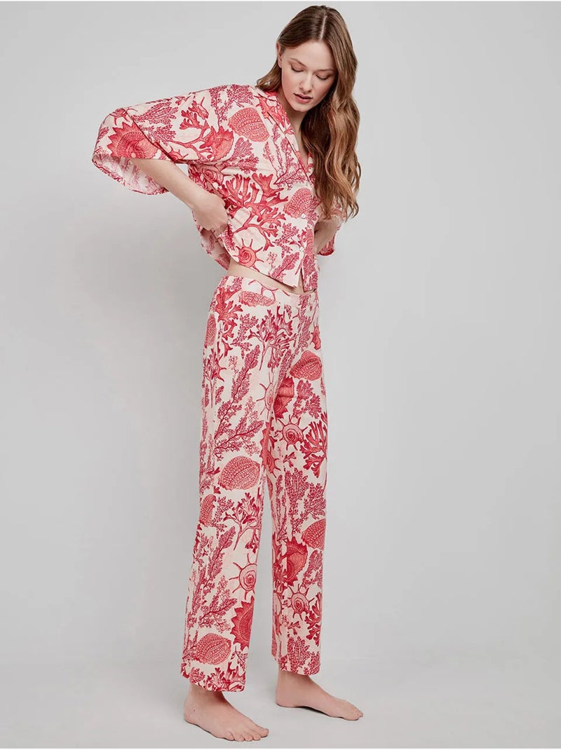 Pantalón largo ajustable con estampado de corales Multicolor - Kiabi