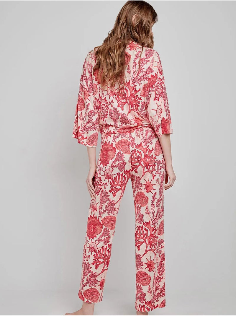 Pantalón largo ajustable con estampado de corales Multicolor - Kiabi
