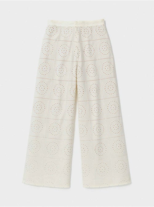 Pantalón largo ancho con detalles calados en algodón 100% - Kiabi Pantalón largo ancho con detalles calados en algodón 100% - Kiabi