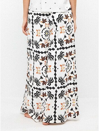 Pantalón largo ancho con estampado tropical con algodón