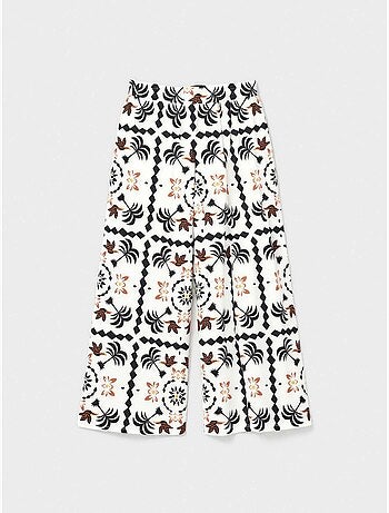 Pantalón largo ancho con estampado tropical con algodón