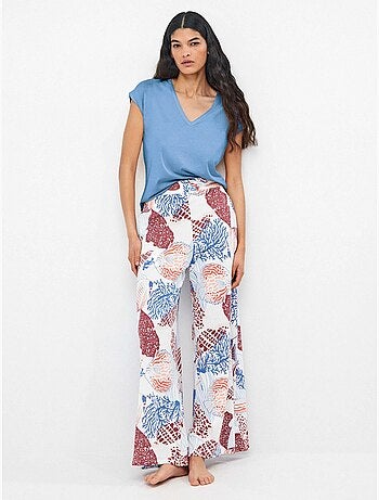 Pantalón largo ancho estampado en tejido algodón y modal