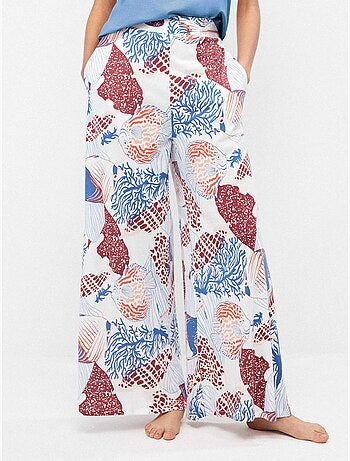 Pantalón largo ancho estampado en tejido algodón y modal