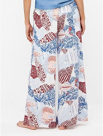 Pantalón largo ancho estampado en tejido algodón y modal