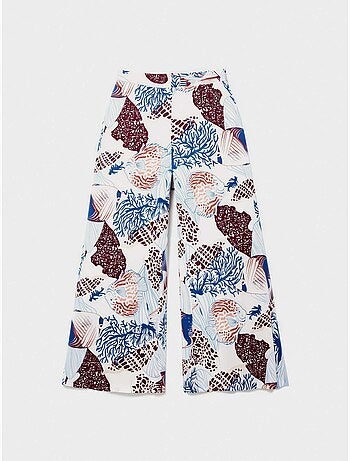 Pantalón largo ancho estampado en tejido algodón y modal