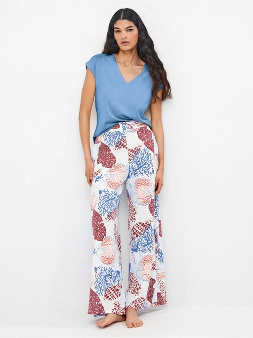 Pantalón largo ancho estampado en tejido algodón y modal - Kiabi Pantalón largo ancho estampado en tejido algodón y modal - Kiabi