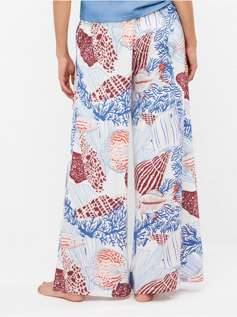 Pantalón largo ancho estampado en tejido algodón y modal Multicolor - Kiabi