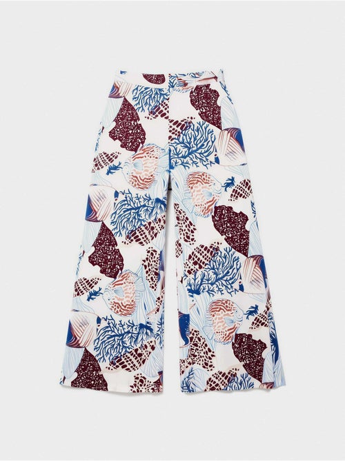 Pantalón largo ancho estampado en tejido algodón y modal - Kiabi Pantalón largo ancho estampado en tejido algodón y modal - Kiabi
