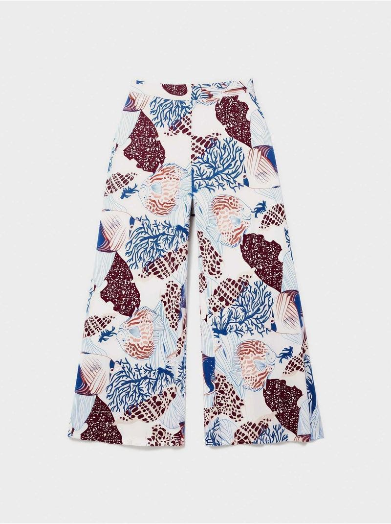 Pantalón largo ancho estampado en tejido algodón y modal Multicolor - Kiabi