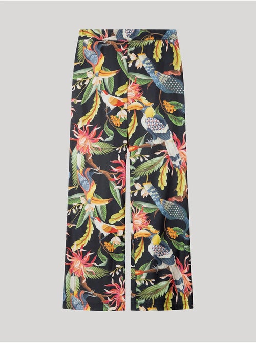 Pantalón largo con estampado tropical en tejido de satén - Kiabi