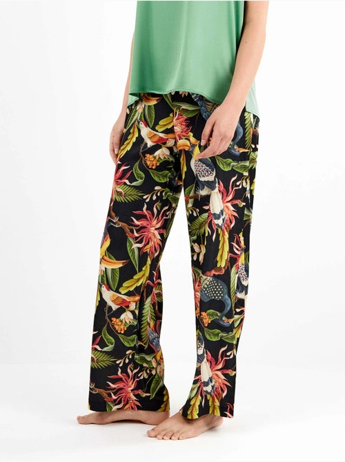 Pantalón largo con estampado tropical en tejido de satén - Kiabi
