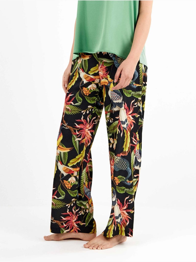 Pantalón largo con estampado tropical en tejido de satén Multicolor - Kiabi