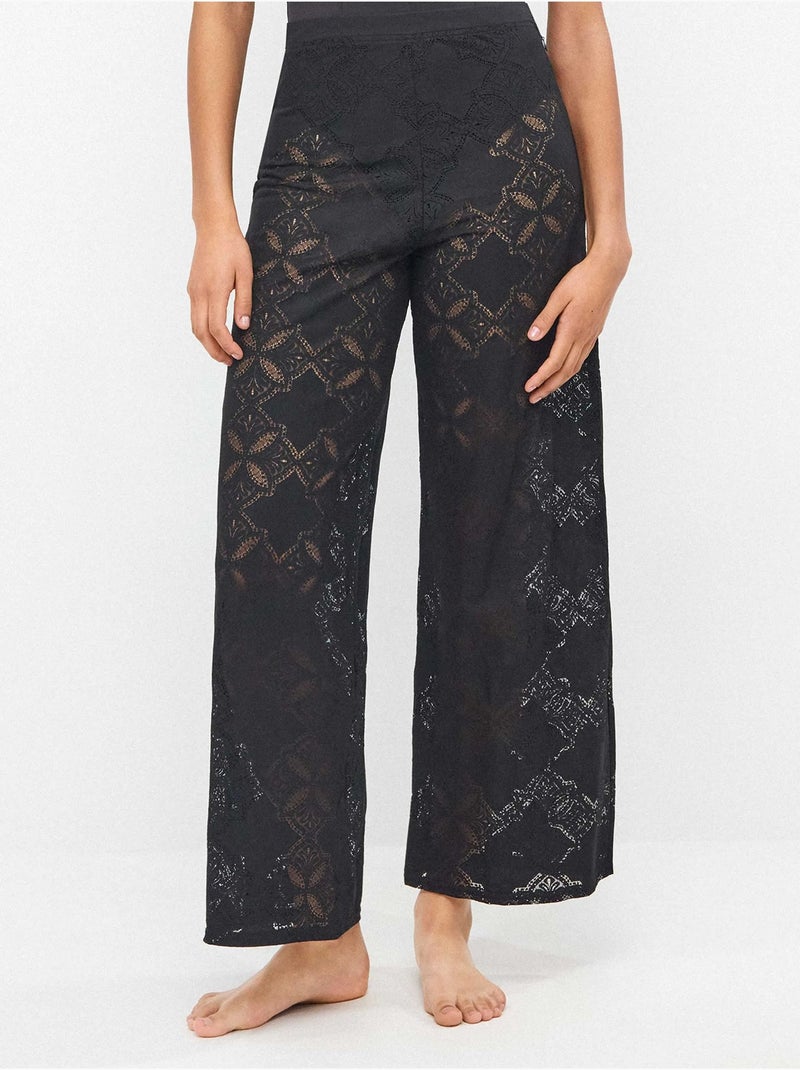 Pantalón largo con transparencias beach party edition Negro - Kiabi