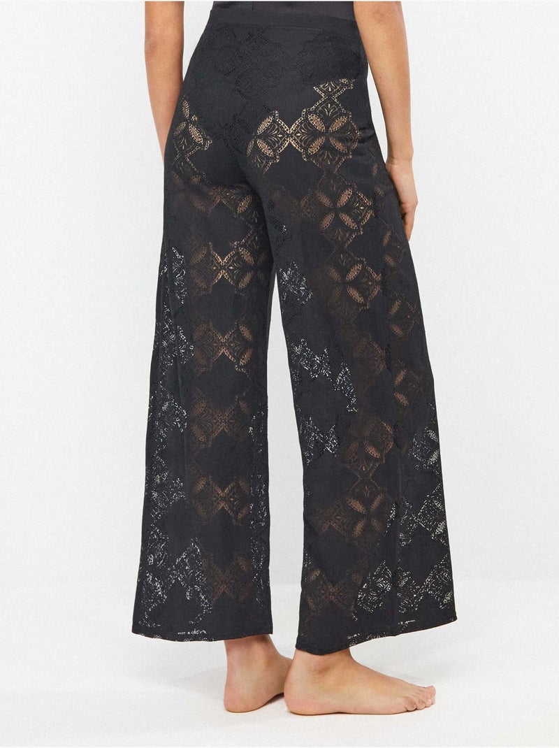 Pantalón largo con transparencias beach party edition Negro - Kiabi