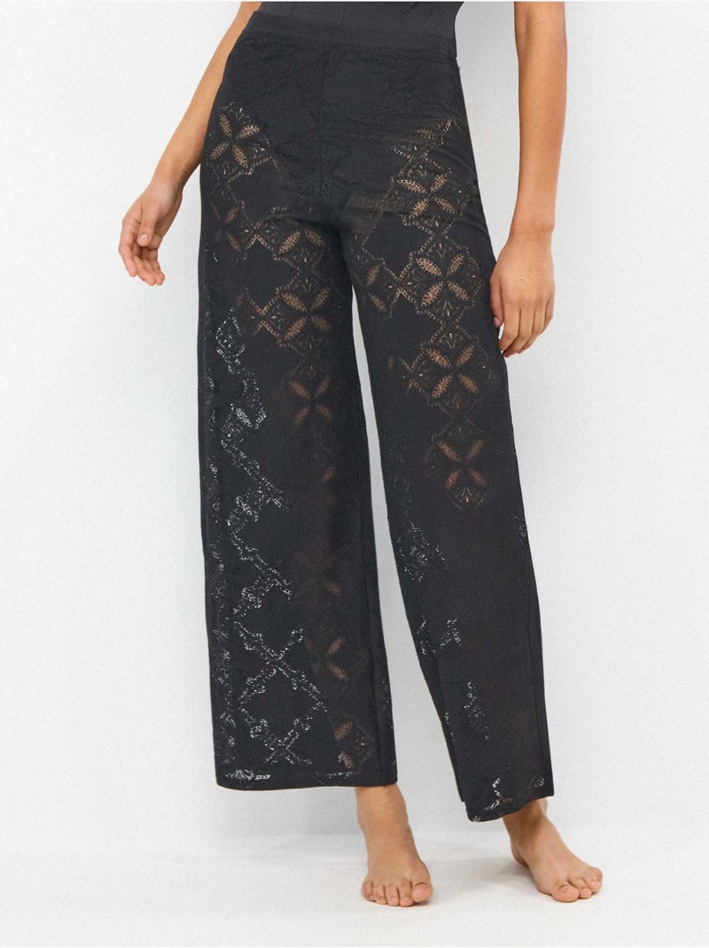Pantalón largo con transparencias beach party edition Negro - Kiabi