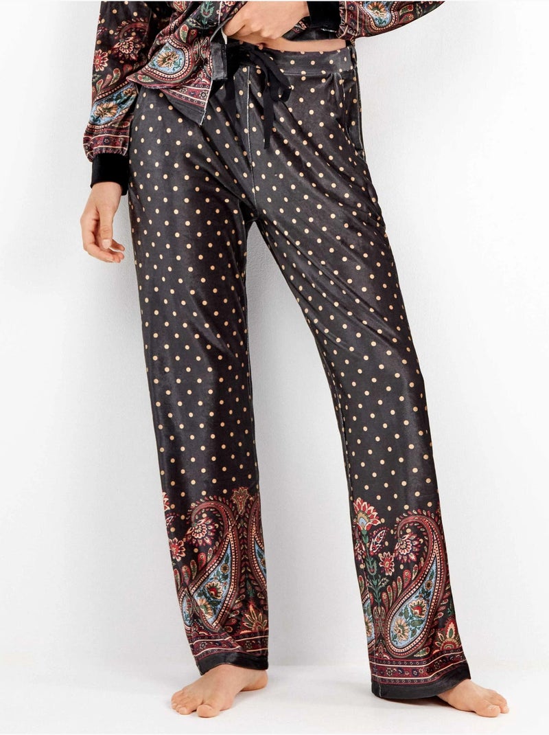 Pantalón largo de terciopelo y estamapado oriental Multicolor - Kiabi