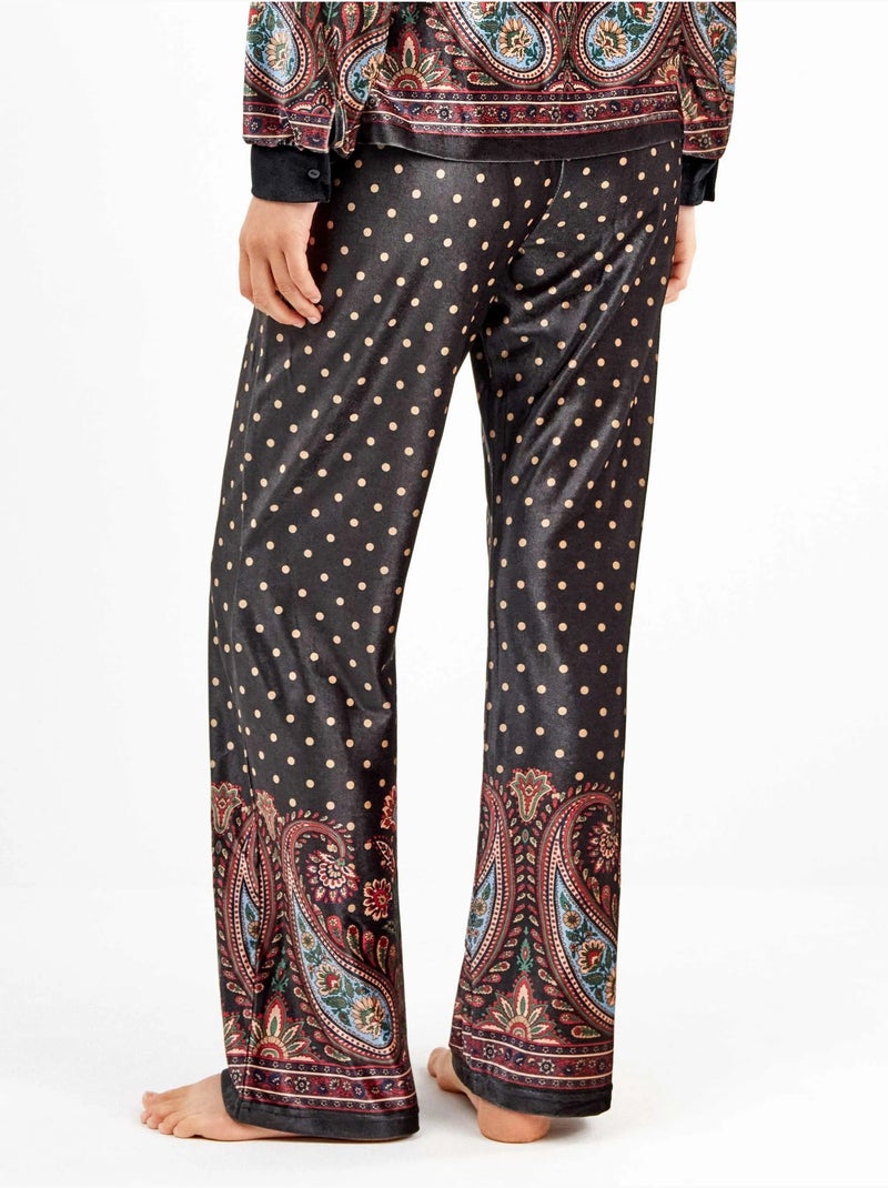 Pantalón largo de terciopelo y estamapado oriental Multicolor - Kiabi