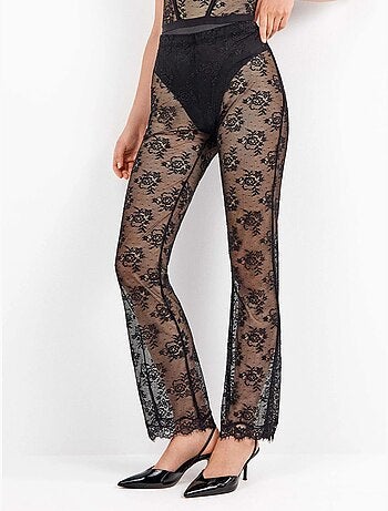 Pantalón largo elástico en tejido de encaje floral