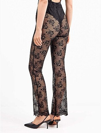 Pantalón largo elástico en tejido de encaje floral