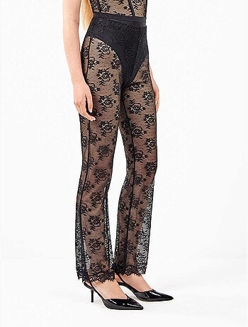 Pantalón largo elástico en tejido de encaje floral