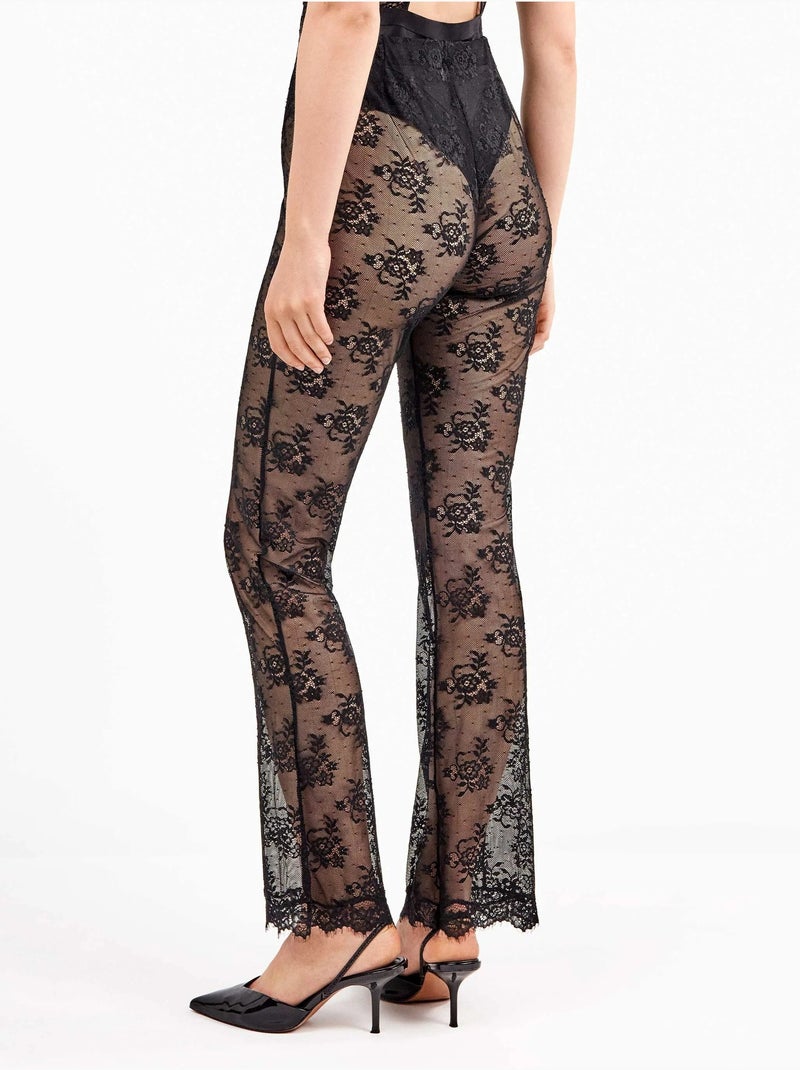Pantalón largo elástico en tejido de encaje floral Negro - Kiabi