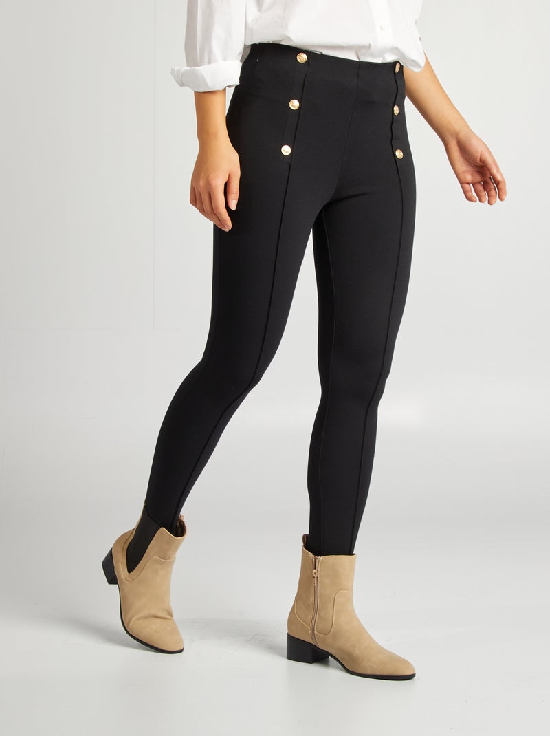 Pantalón legging con botones dorados negro - Kiabi