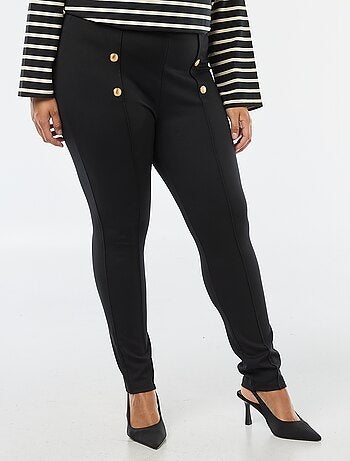 Pantalón legging liso de talle alto con botones dorados