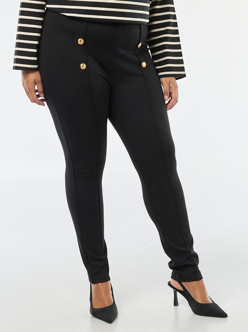 Pantalón legging liso de talle alto con botones dorados - Kiabi