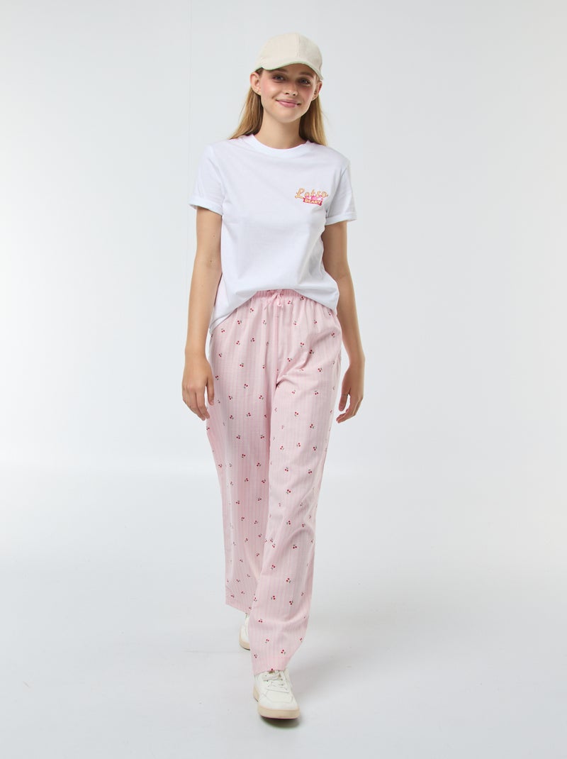 Pantalón ligero a rayas con estampado de 'cerezas' Rosa - Kiabi