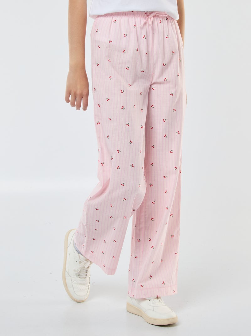 Pantalón ligero a rayas con estampado de 'cerezas' Rosa - Kiabi