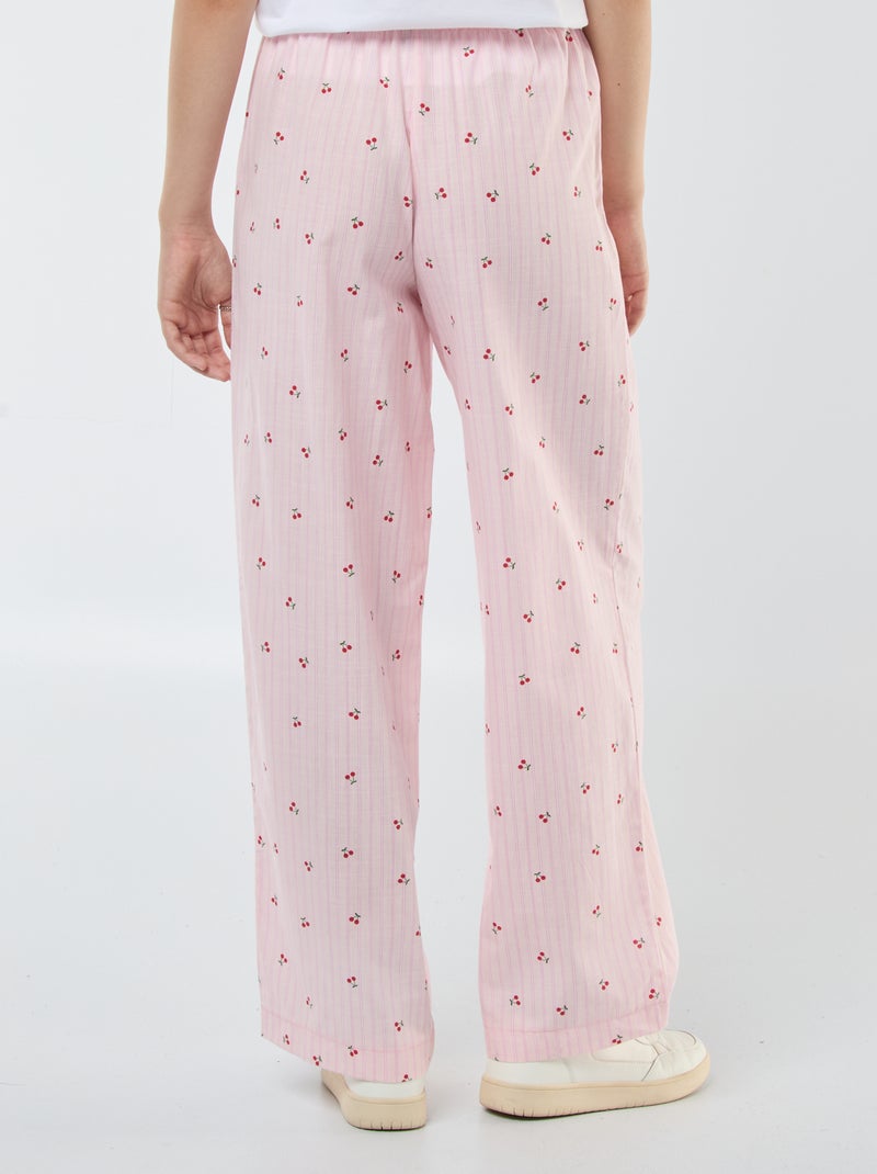 Pantalón ligero a rayas con estampado de 'cerezas' Rosa - Kiabi