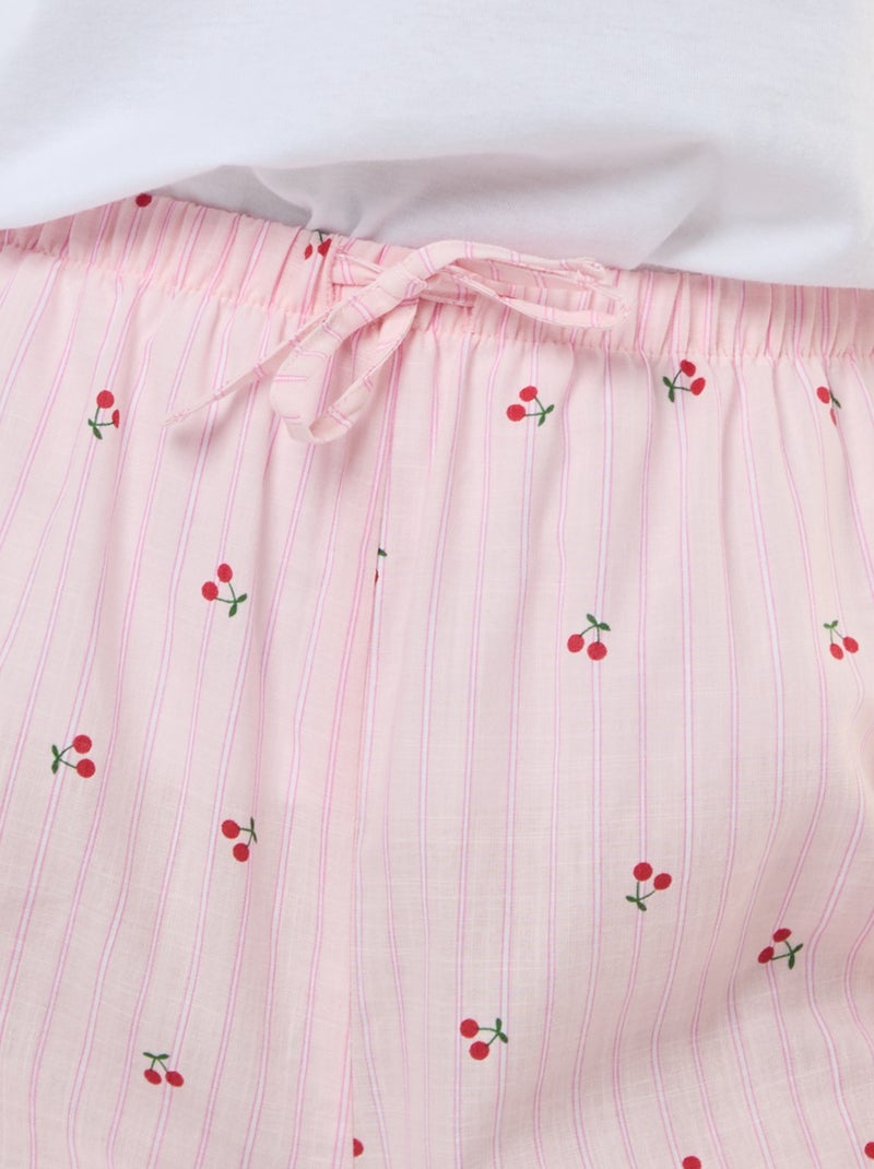 Pantalón ligero a rayas con estampado de 'cerezas' Rosa - Kiabi