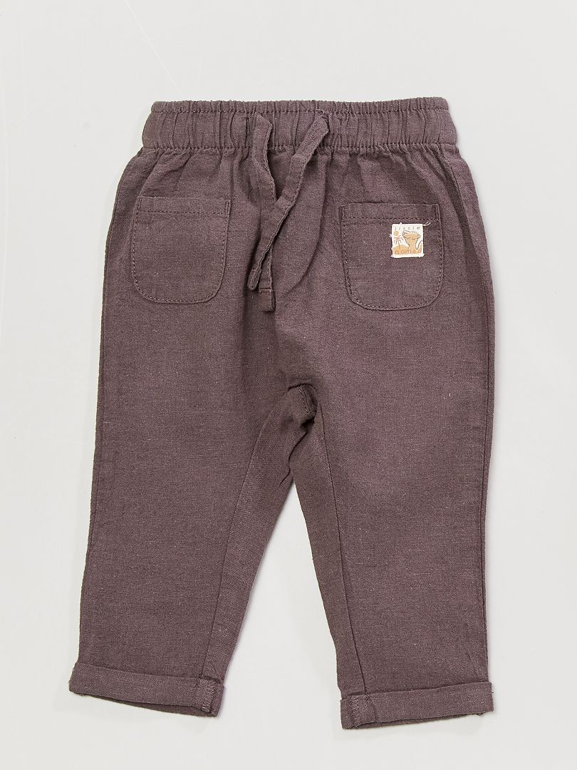 Pantalón ligero de lino y algodón GRIS - Kiabi